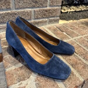 Donald Pliner Aquarius Women's Square Toe Block Heel Pump Navy Suede S 7.5M #168